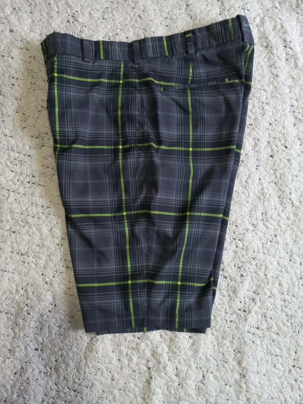 Nike Men's Plaid Golf Performance Shorts - Gray with Lime Accents Size 32